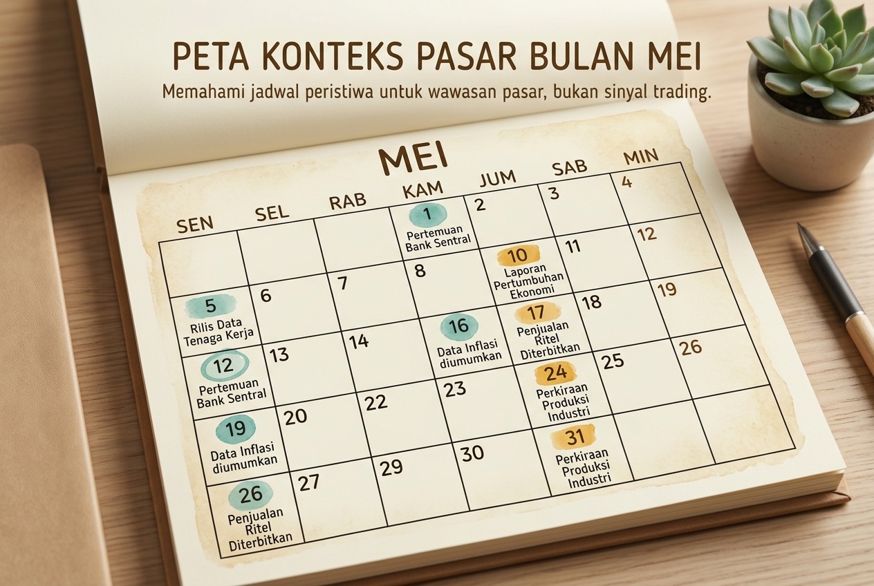 Kalender bulanan dengan beberapa tanggal rilis ekonomi yang ditandai sebagai bahan belajar